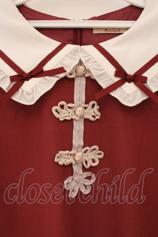 画像2: Amavel / チャイナモチーフ付フレア袖ワンピース F アカ O-26-03-19-016-CA-OP-OW-OS (2)