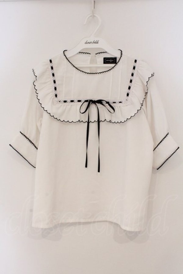 画像1: evelyn / はしごレースプルブラウス  シロ×クロ O-26-03-19-020-LO-BL-OW-OS (1)