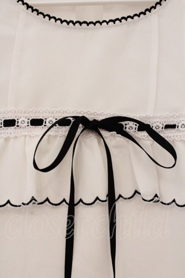 画像2: evelyn / はしごレースプルブラウス  シロ×クロ O-26-03-19-020-LO-BL-OW-OS (2)