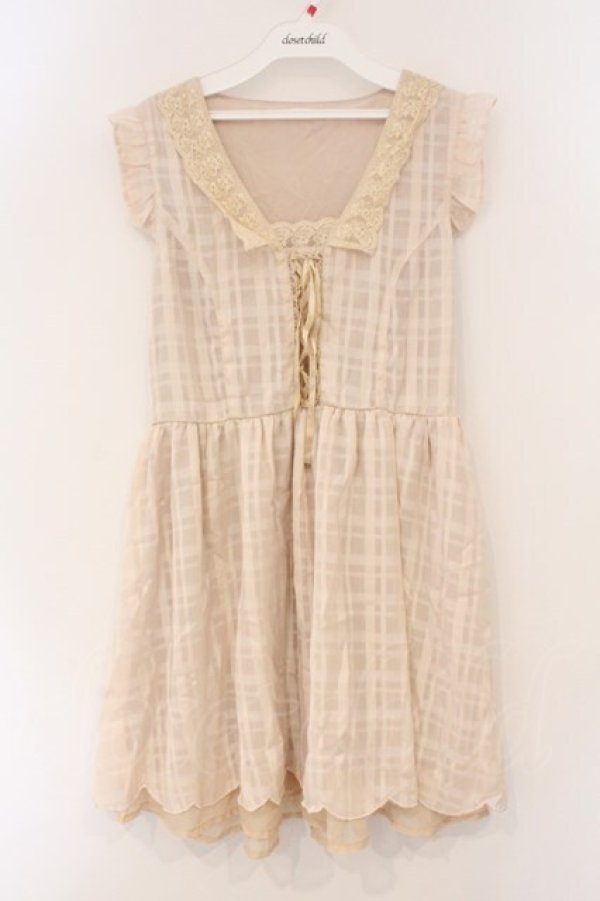 画像1: axes femme / シフォンチェックノースリワンピース M キナリ O-26-03-19-023-AX-OP-OW-OS (1)