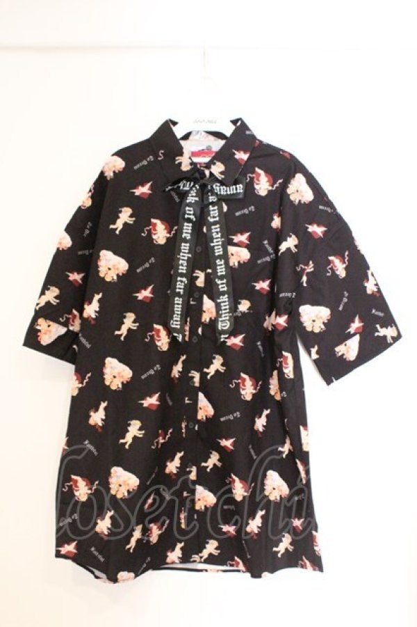 画像1: Jamie エーエヌケー / エンジェルプリントBIGシャツ M クロ O-26-03-21-033-LO-BL-OW-OS (1)