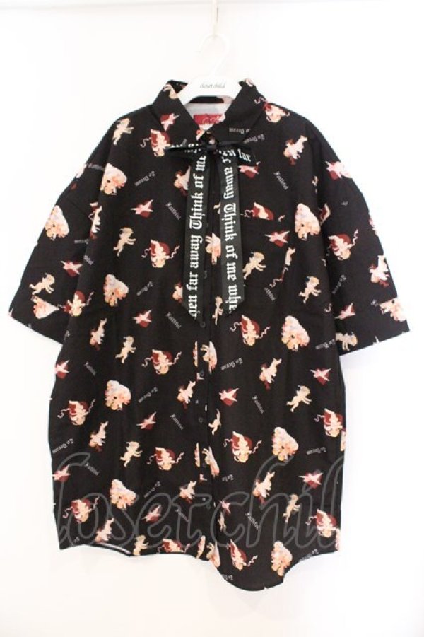 画像1: Jamie エーエヌケー / エンジェルプリントBIGシャツ M クロ O-26-03-21-034-LO-BL-OW-OS (1)