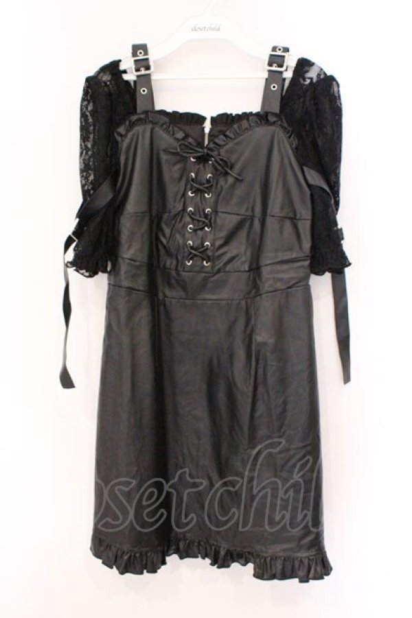 画像1: Jamie エーエヌケー / 袖レースドッキング合皮ワンピース M クロ O-26-03-21-046-LO-OP-OW-OS (1)