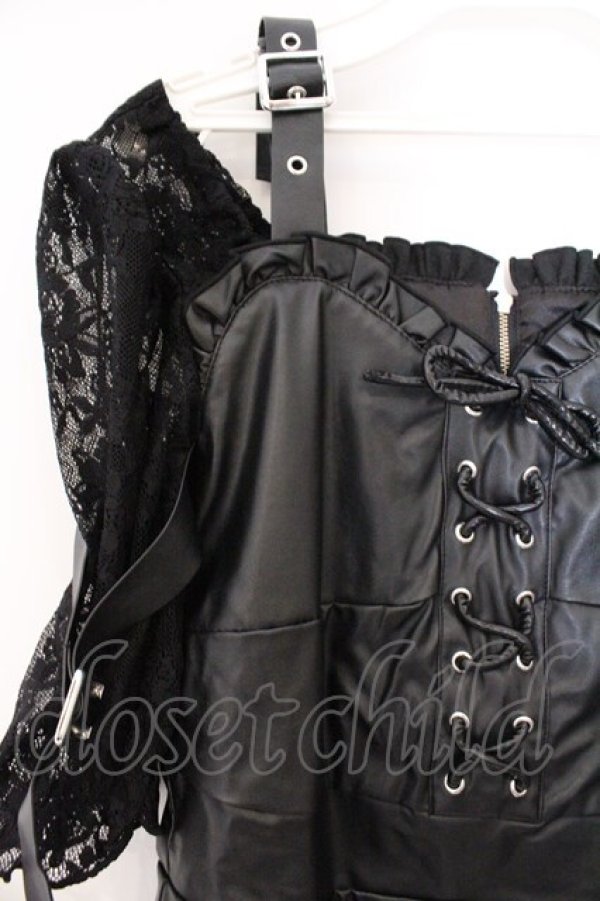 画像2: Jamie エーエヌケー / 袖レースドッキング合皮ワンピース M クロ O-26-03-21-046-LO-OP-OW-OS (2)