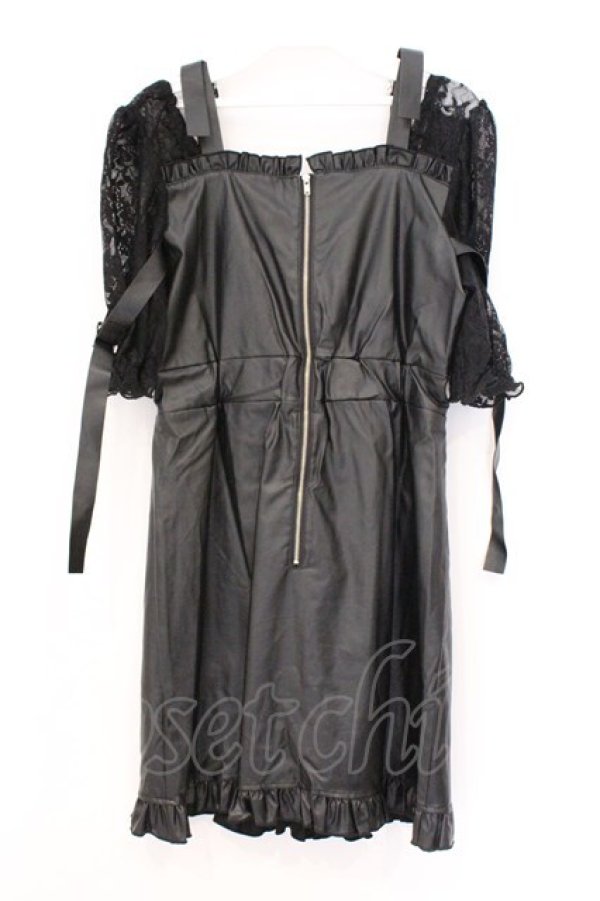 画像3: Jamie エーエヌケー / 袖レースドッキング合皮ワンピース M クロ O-26-03-21-046-LO-OP-OW-OS (3)