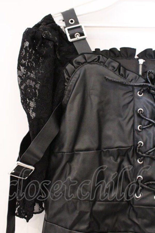 画像2: Jamie エーエヌケー / 袖レースドッキング合皮ワンピース M クロ O-26-03-21-047-LO-OP-OW-OS (2)