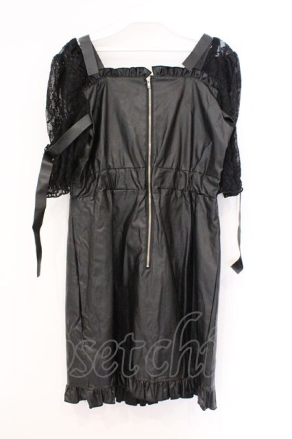 画像3: Jamie エーエヌケー / 袖レースドッキング合皮ワンピース M クロ O-26-03-21-047-LO-OP-OW-OS (3)