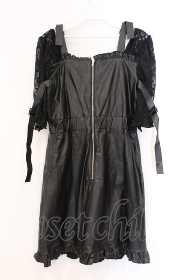 画像3: Jamie エーエヌケー / 袖レースドッキング合皮ワンピース M クロ O-26-03-21-048-LO-OP-OW-OS (3)