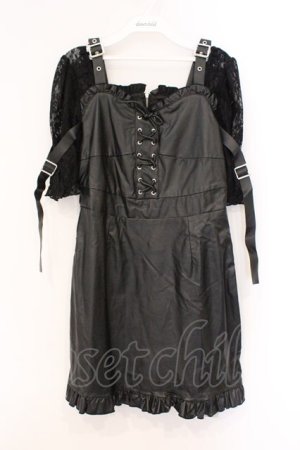 画像: Jamie エーエヌケー / 袖レースドッキング合皮ワンピース M クロ O-26-03-21-049-LO-OP-OW-OS