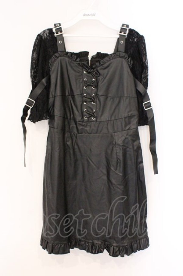 画像1: Jamie エーエヌケー / 袖レースドッキング合皮ワンピース M クロ O-26-03-21-049-LO-OP-OW-OS (1)