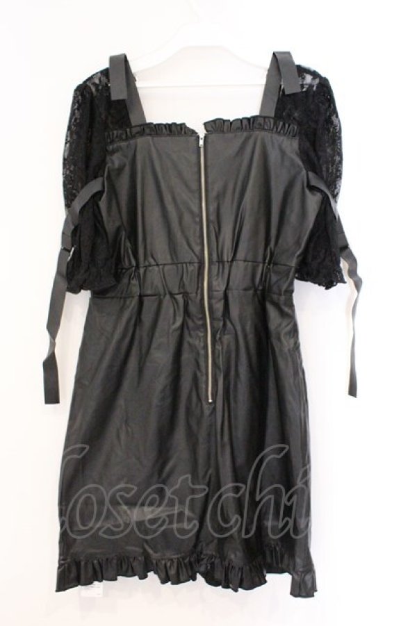 画像3: Jamie エーエヌケー / 袖レースドッキング合皮ワンピース M クロ O-26-03-21-049-LO-OP-OW-OS (3)