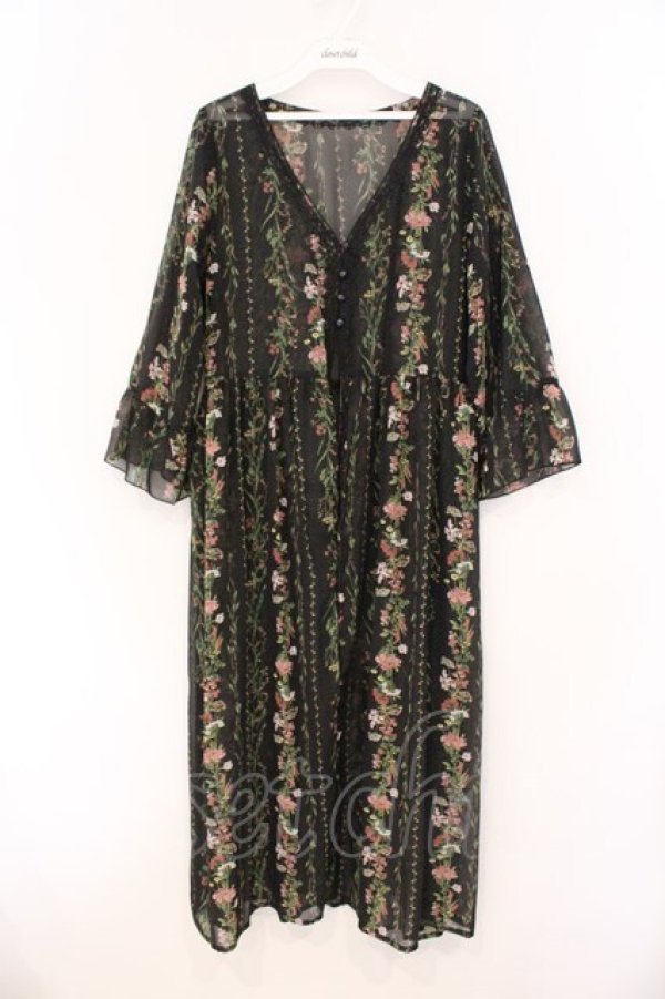 画像1: axes femme / 花柄シースルーロングカーディガン  クロ O-26-03-21-052-AX-TO-IG-OS (1)