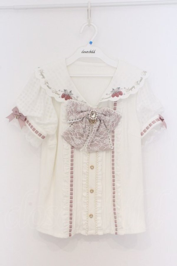 画像1: LIZ LISA / ストロベリー刺繍セーラーリブブラウス 0 シロ O-26-03-21-1029-LO-TO-OW-OS (1)
