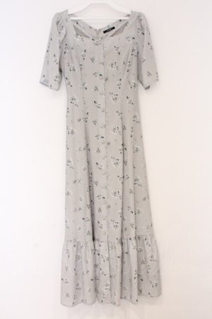 画像: EATME / ROSE PRINTスクエアネックワンピース S グレー O-26-03-21-1042-LO-OP-OW-OS