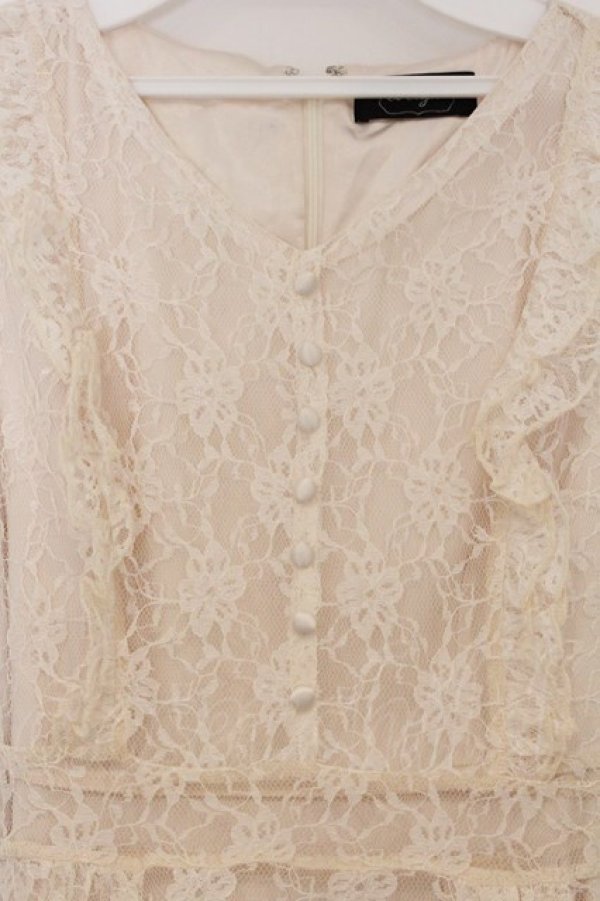 画像2: evelyn / レース半袖ロングワンピース  アイボリー O-26-03-21-1045-LO-OP-OW-OS (2)