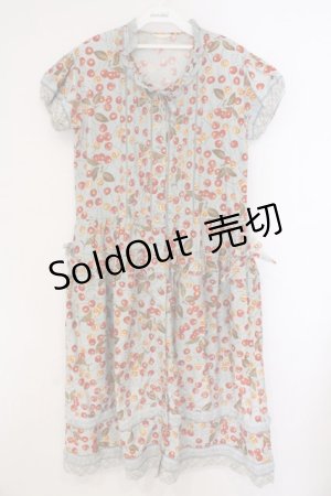 画像: PINK HOUSE / チェリー半袖ワンピース  ブルー O-26-03-21-006-LO-OP-OW-OS
