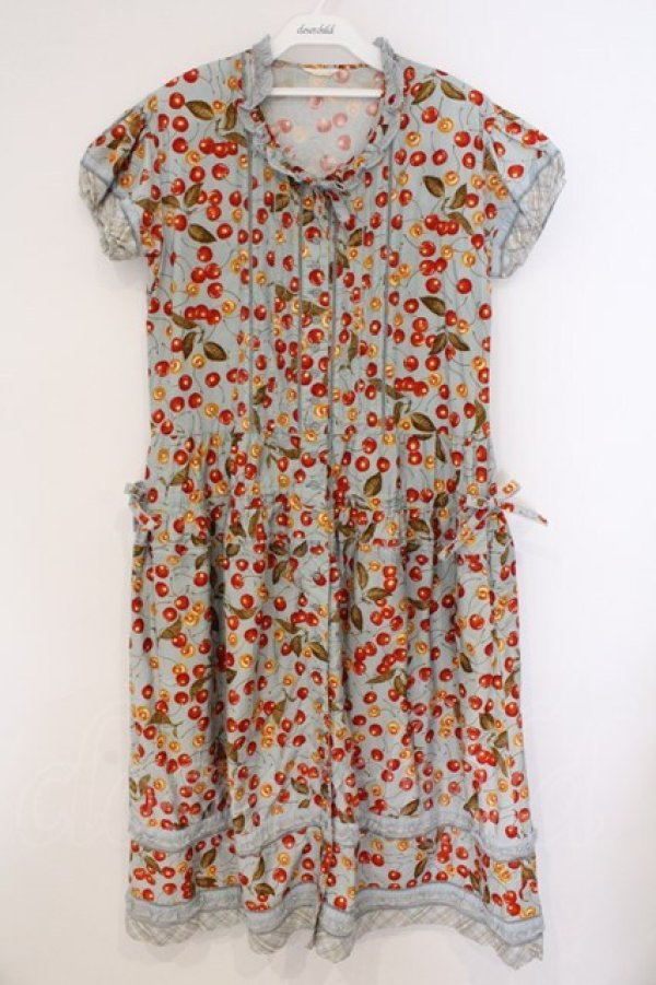 画像1: PINK HOUSE / チェリー半袖ワンピース  ブルー O-26-03-21-006-LO-OP-OW-OS (1)