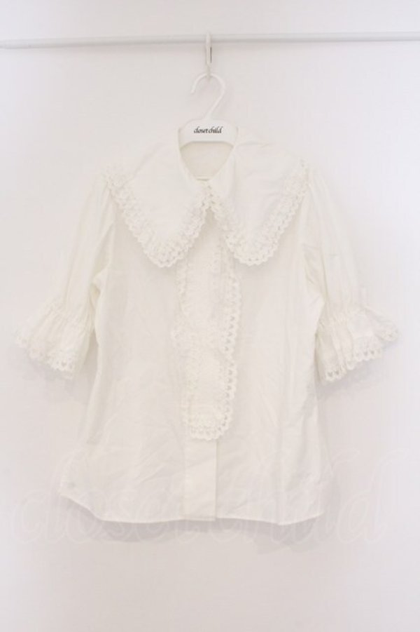 画像1: Moi-meme-Moitie / スカラップコットンレースパフ袖ブラウス 9号 ホワイト O-26-03-21-059-MO-BL-OW-OS (1)