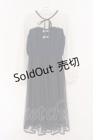 画像: axes femme POETIQUE / チュールデザインチャイナワンピース  ネイビー×オフシロ O-26-03-21-063-AX-OP-IG-OS