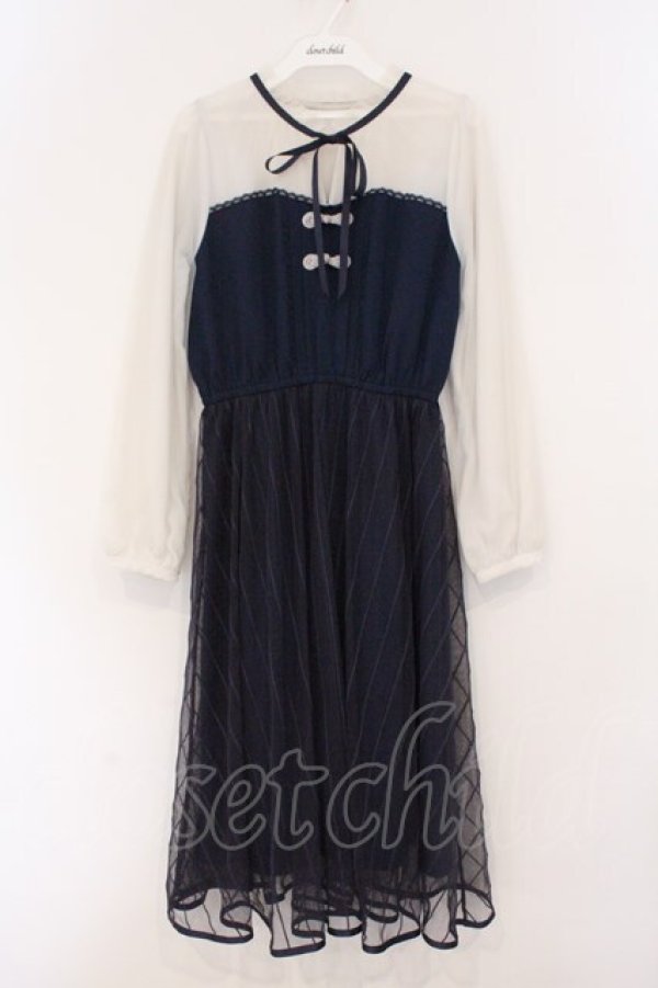 画像1: axes femme POETIQUE / チュールデザインチャイナワンピース  ネイビー×オフシロ O-26-03-21-063-AX-OP-IG-OS (1)
