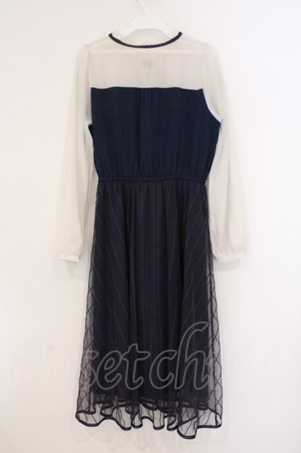 画像3: axes femme POETIQUE / チュールデザインチャイナワンピース  ネイビー×オフシロ O-26-03-21-063-AX-OP-IG-OS (3)