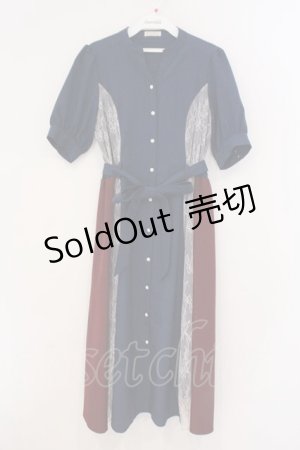 画像: axes femme / レース切替配色シャツワンピ M ブルー×アカ O-26-03-21-065-AX-OP-IG-OS
