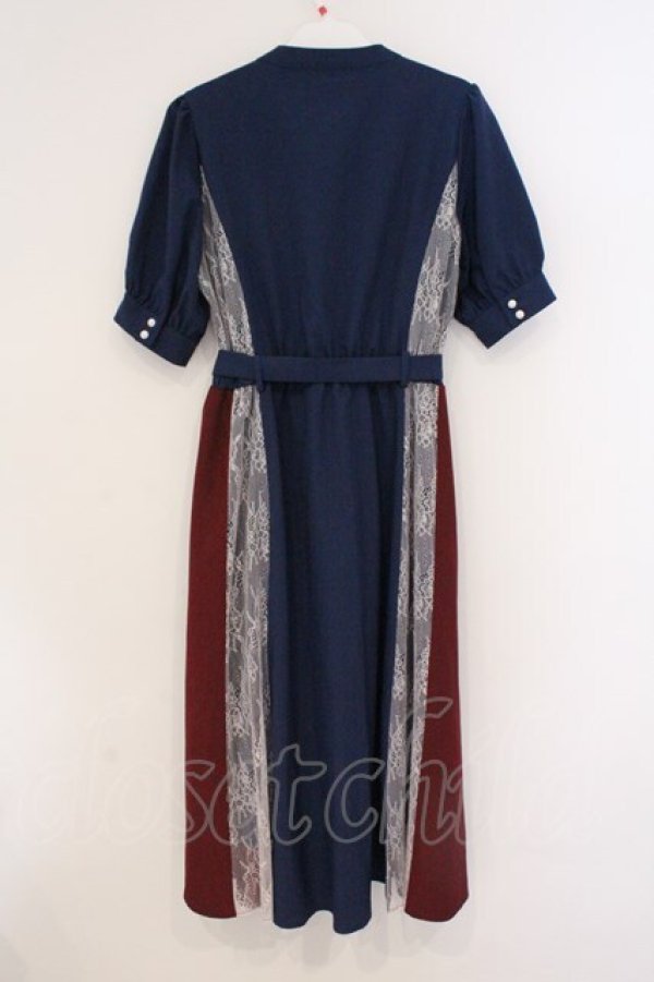 画像3: axes femme / レース切替配色シャツワンピ M ブルー×アカ O-26-03-21-065-AX-OP-IG-OS (3)