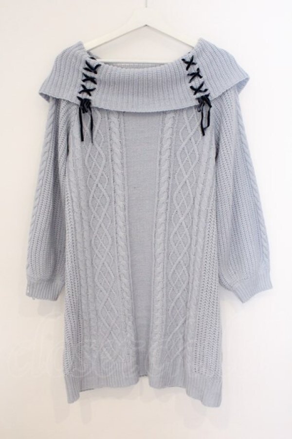 画像1: axes femme / Ｗ編み上げニットチュニック  サックス O-26-03-21-078-AX-OP-IG-OS (1)