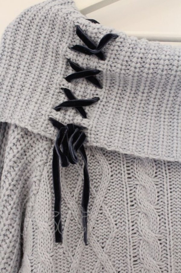 画像2: axes femme / Ｗ編み上げニットチュニック  サックス O-26-03-21-078-AX-OP-IG-OS (2)