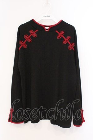 画像: axes femme / チャイナ釦マオカラープルオーバー  クロ×アカ O-26-03-21-079-AX-TO-IG-OS