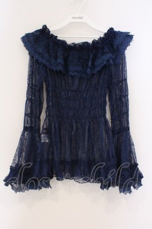 画像: ATELIER PIERROT / Shirring Princess Sleeve Blouse-Lace-  ネイビー O-26-03-21-086-EL-BL-IG-OS