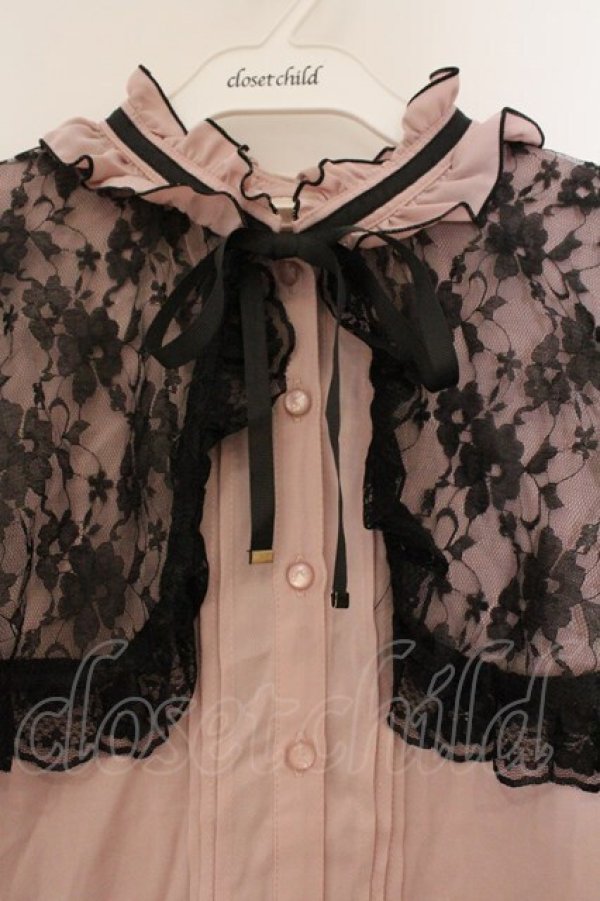 画像2: Secret Honey / レースケープブラウス 2 ピンク×クロ O-26-03-21-094-CA-BL-OW-OS (2)