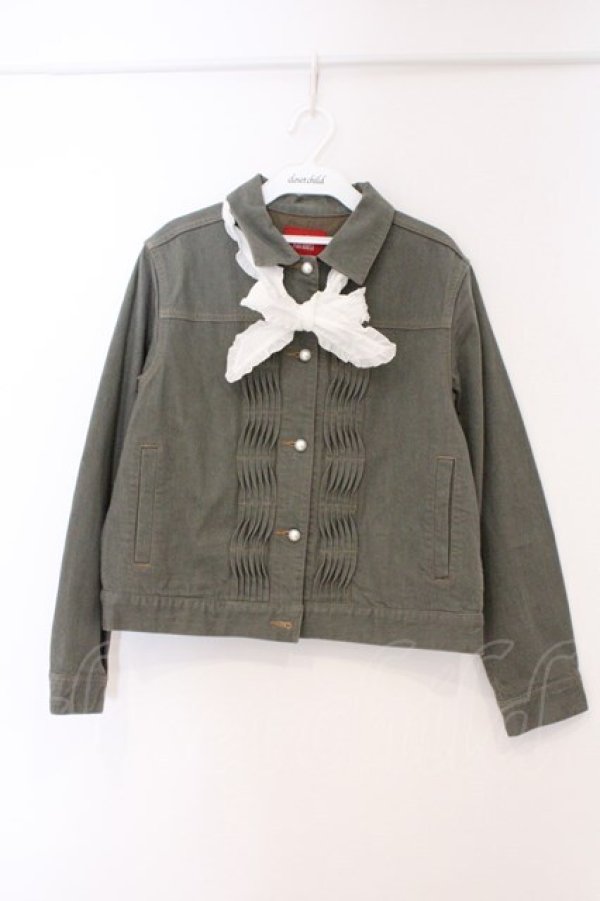 画像1: PINK HOUSE / リューチップとリボン柄デニムジャケット 4(L) グリーン O-26-03-21-112-LO-JA-IG-OS (1)