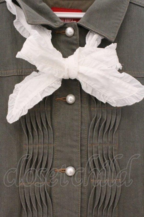 画像2: PINK HOUSE / リューチップとリボン柄デニムジャケット 4(L) グリーン O-26-03-21-112-LO-JA-IG-OS (2)