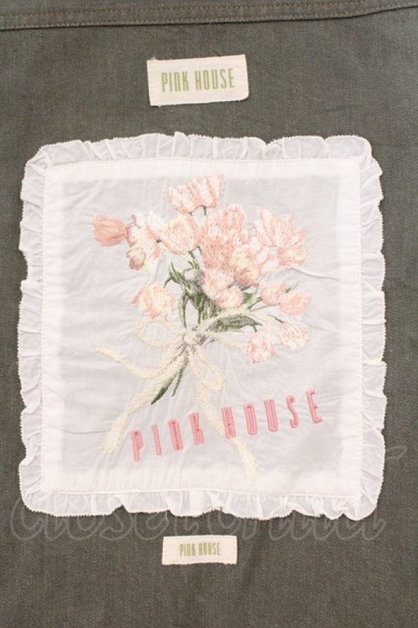 画像4: PINK HOUSE / リューチップとリボン柄デニムジャケット 4(L) グリーン O-26-03-21-112-LO-JA-IG-OS (4)