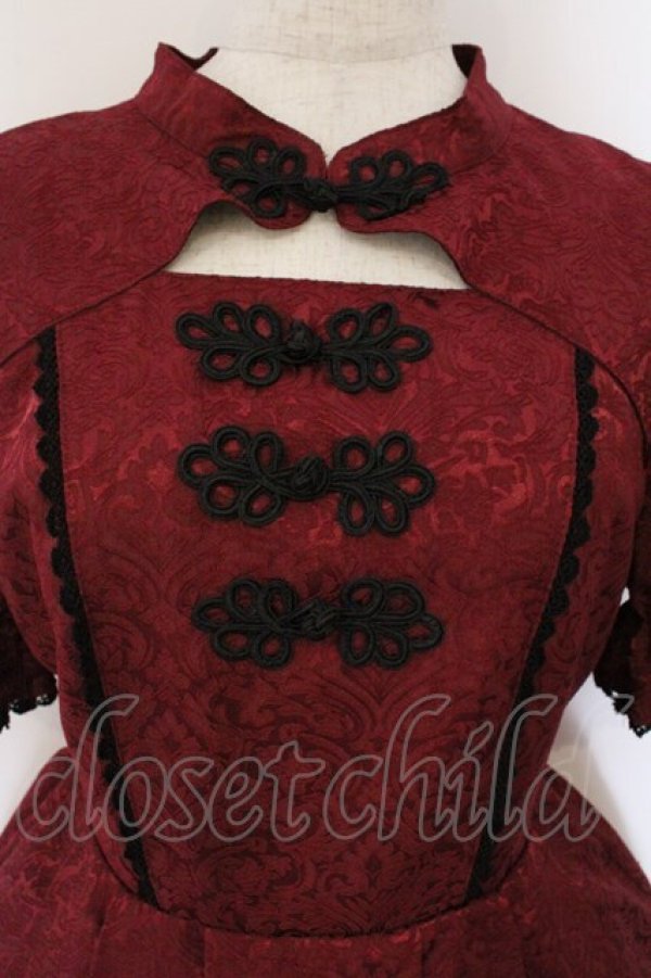 画像2: axes femme kawaii / チャイナ釦ジャガードワンピ  ワイン O-26-03-21-133-AX-OP-IG-OS (2)