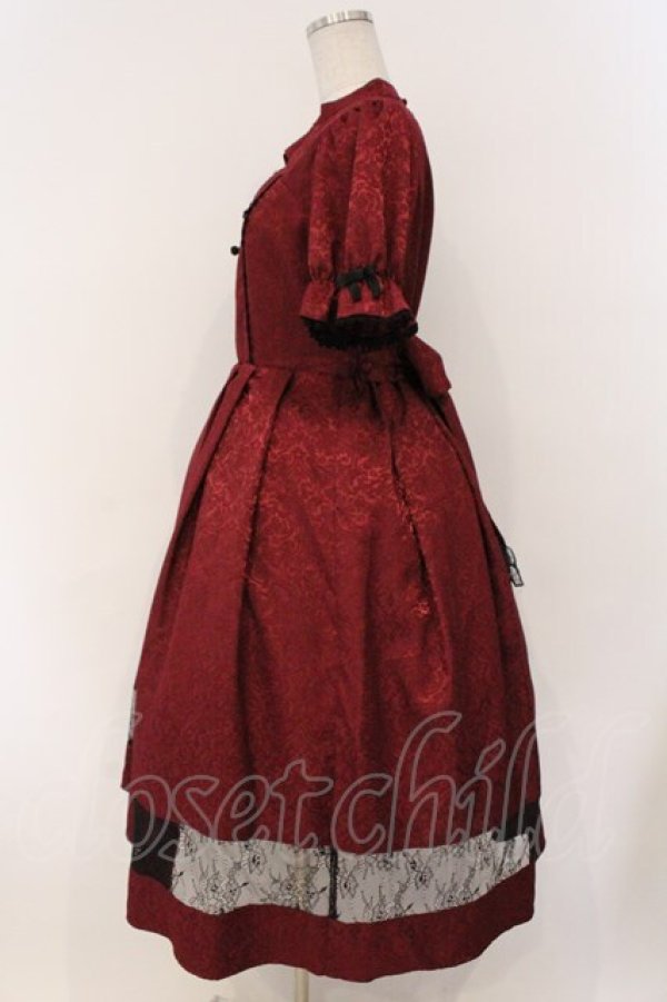 画像3: axes femme kawaii / チャイナ釦ジャガードワンピ  ワイン O-26-03-21-133-AX-OP-IG-OS (3)