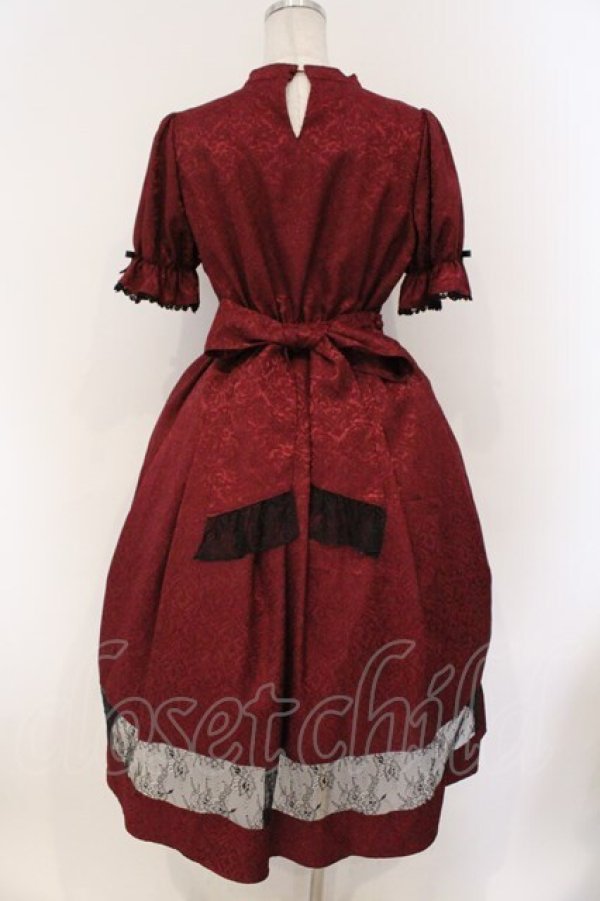 画像4: axes femme kawaii / チャイナ釦ジャガードワンピ  ワイン O-26-03-21-133-AX-OP-IG-OS (4)