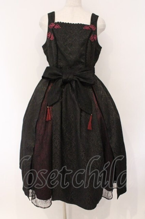 画像1: axes femme kawaii / チャイナジャガードジャンスカ M クロ×ワイン O-26-03-21-134-AX-OP-IG-OS (1)