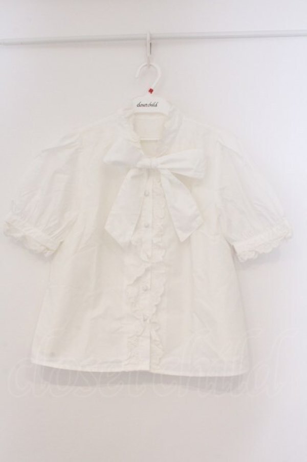 画像1: evelyn / コットンレースボウタイ半袖ブラウス  シロ O-26-03-21-014-LO-BL-IG-OS (1)