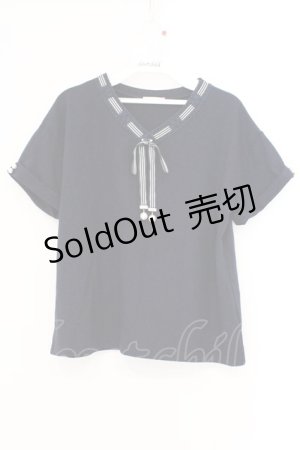 画像: axes femme POETIQUE / ストライプリボン半袖トップス M ネイビー O-26-03-21-023-AX-TO-YM-OS