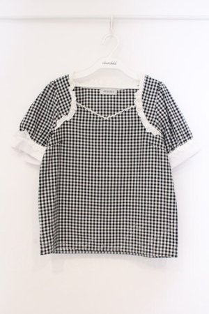 画像: Bubbles / コットンレース配色ギンガムブラウス  クロ O-26-03-21-027-CA-BL-OW-OS