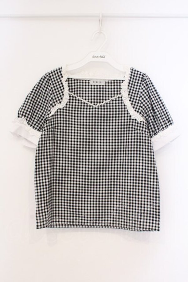 画像1: Bubbles / コットンレース配色ギンガムブラウス  クロ O-26-03-21-027-CA-BL-OW-OS (1)