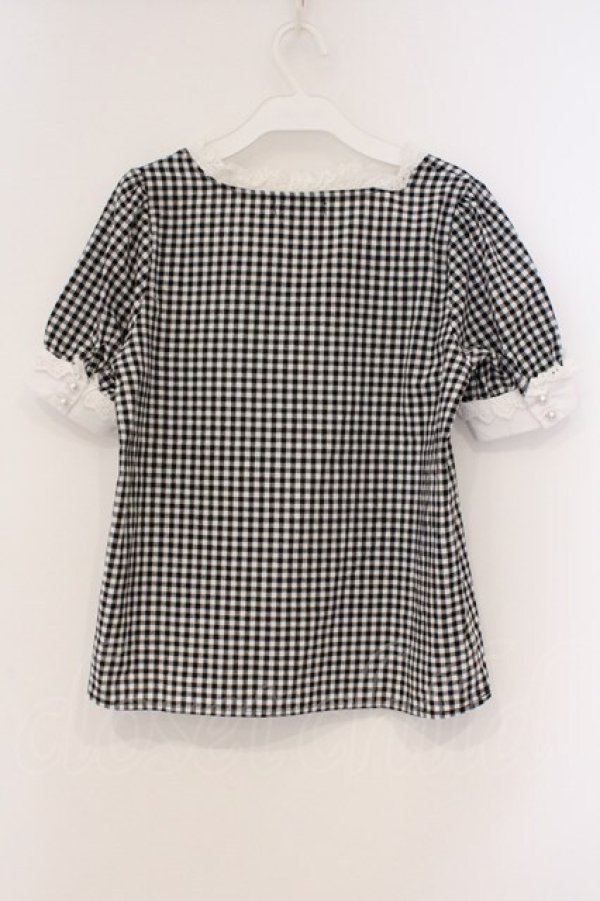 画像3: Bubbles / コットンレース配色ギンガムブラウス  クロ O-26-03-21-027-CA-BL-OW-OS (3)