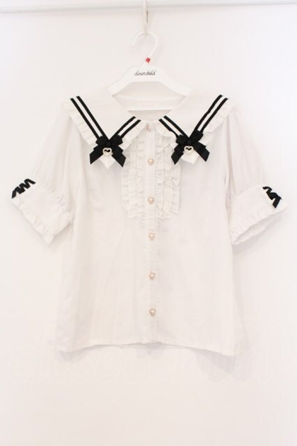 画像1: LIZ LISA / ストライプカラーブラウス  シロ×クロ O-26-03-21-028-LO-BL-OW-OS (1)