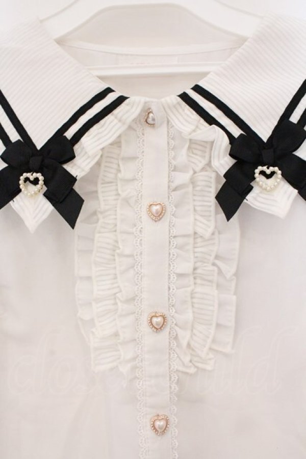 画像2: LIZ LISA / ストライプカラーブラウス  シロ×クロ O-26-03-21-028-LO-BL-OW-OS (2)