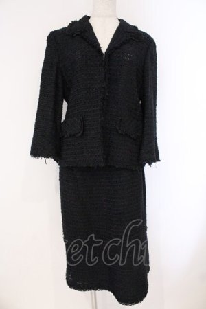 画像: INGEBORG / モールドツイードセットアップ ジャケット・スカート共にL クロ O-26-03-23-001-LO-OP-OW-OS