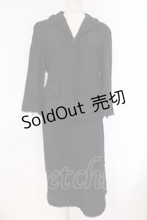 画像: INGEBORG / モールドツイードセットアップ ジャケット・スカート共にL クロ O-26-03-23-001-LO-OP-OW-OS