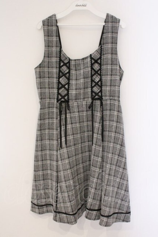 画像1: axes femme / チェック柄ジャンパースカート M グレー O-26-03-23-044-AX-OP-IG-OS (1)