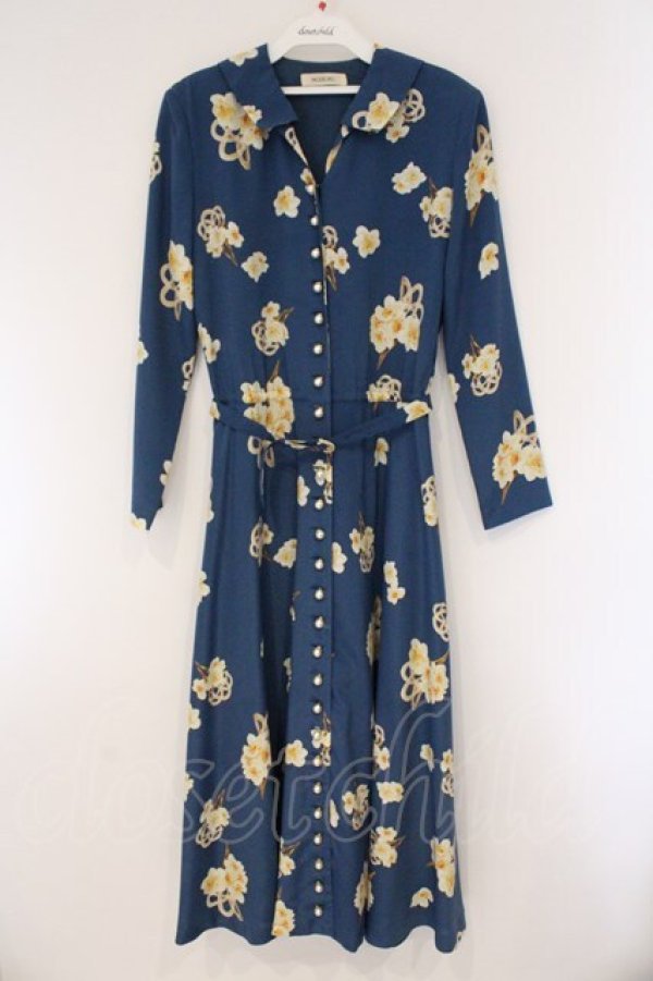 画像1: INGEBORG / かんざし柄ワンピース  ブルー O-26-03-23-047-LO-OP-OW-OS (1)